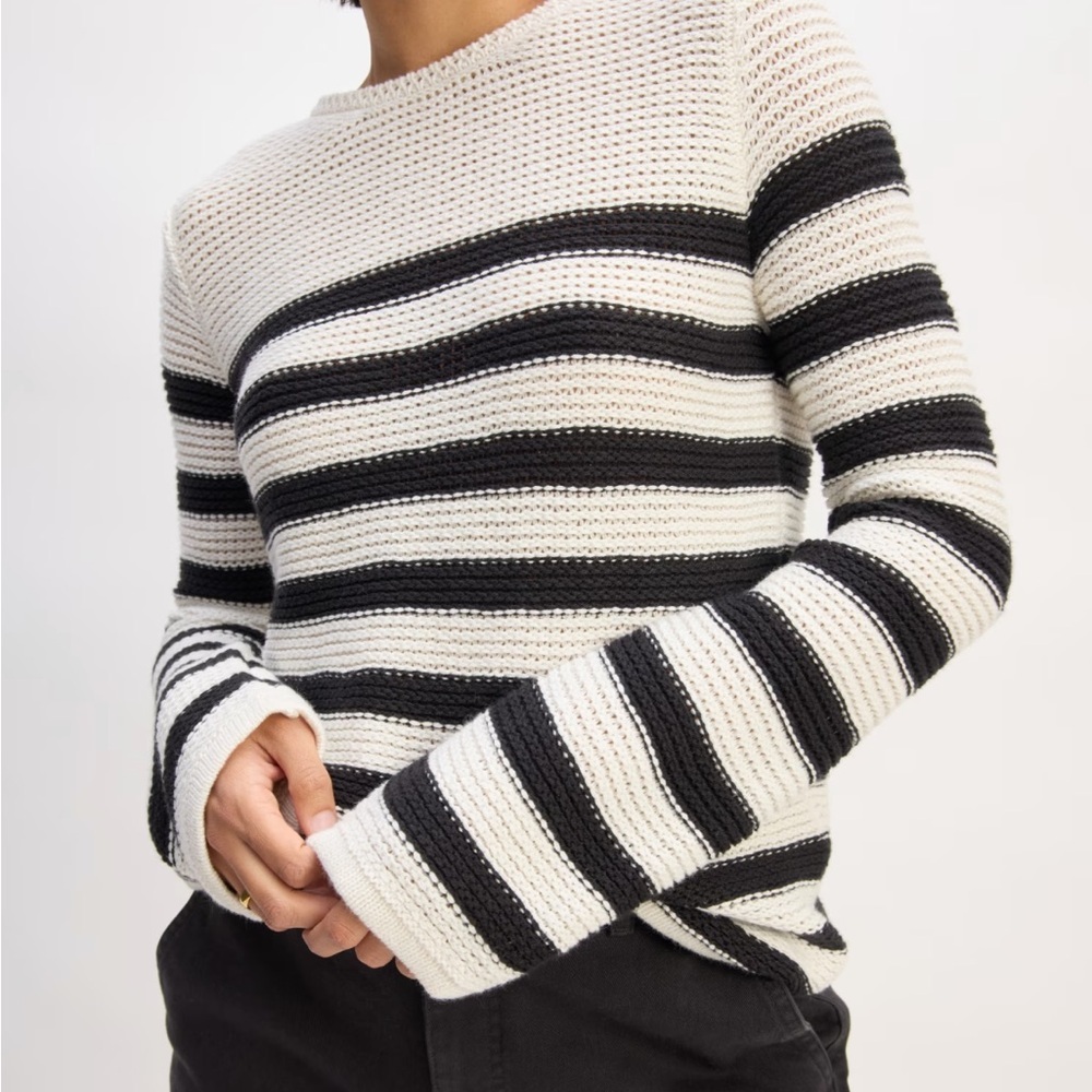 Everlane Black and Cream Striped Knit Sweater
